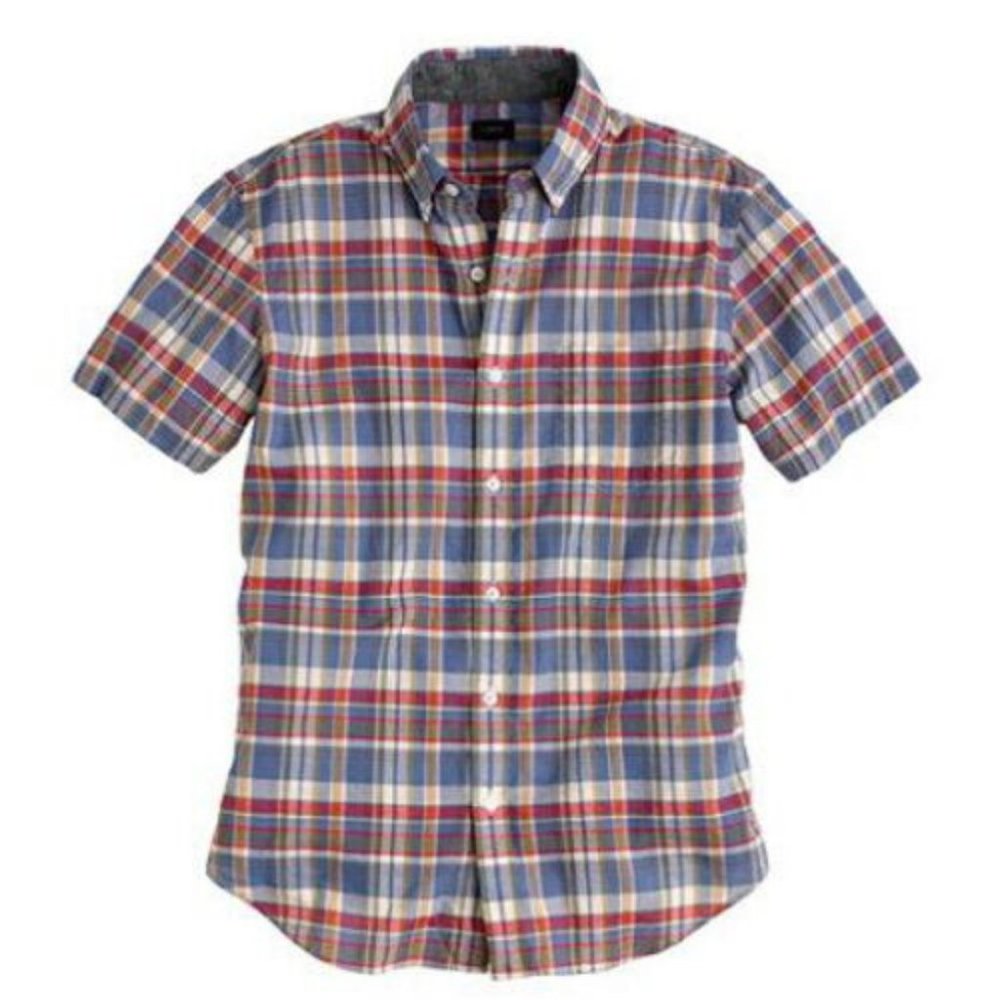 Men's J.Crew Short Sleeve Indian Cotton Shirt in Blue Plaid Size XS 100% Cotton